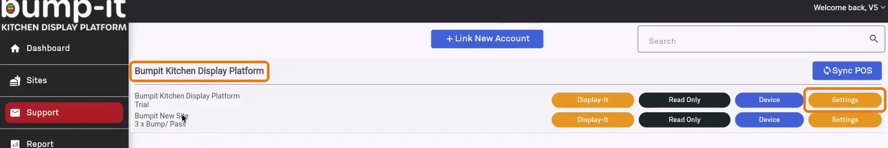 Sites page showing the company banner and each venue