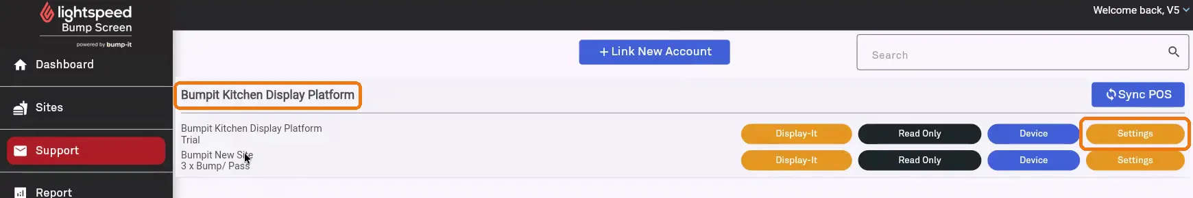 Sites page showing the company banner and each venue