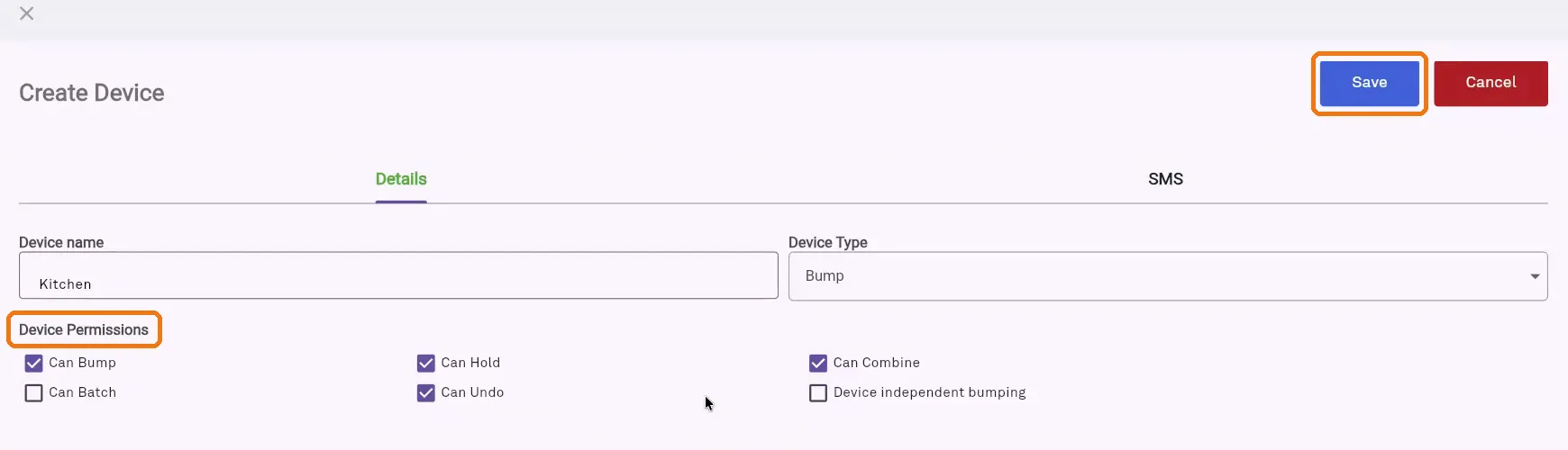 Device Permissions with the four recommended options ticked