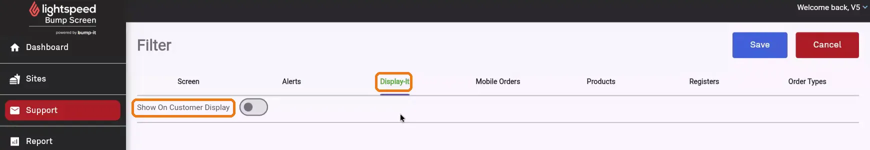 Display-It tab with the Show On Customer Display toggle