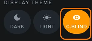 Close-up of the DISPLAY THEME switcher